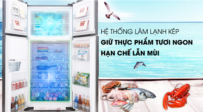 Làm lạnh kép - Tủ lạnh Hitachi Inverter 540 lít R-FW690PGV7 GBK Làm lạnh kép - Tủ lạnh Hitachi Inverter 540 lít R-FW690PGV7 GBK