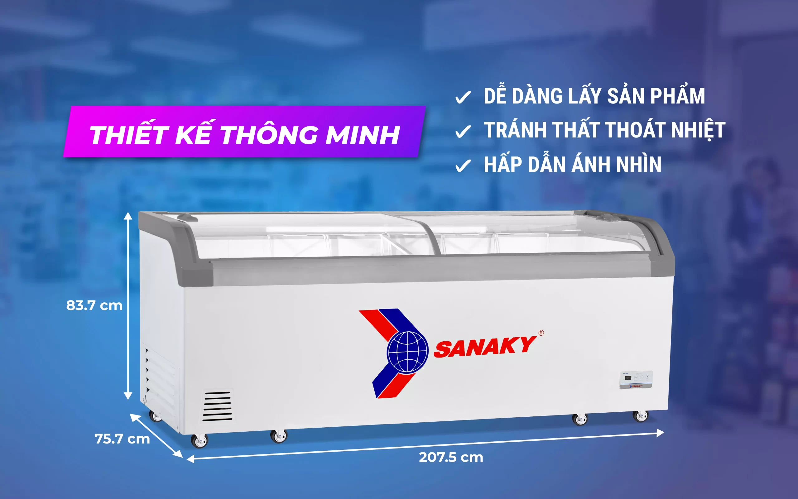 Tủ đông Sanaky kính cong 750L VH-1008KA Tủ đông Sanaky kính cong 750L VH-1008KA