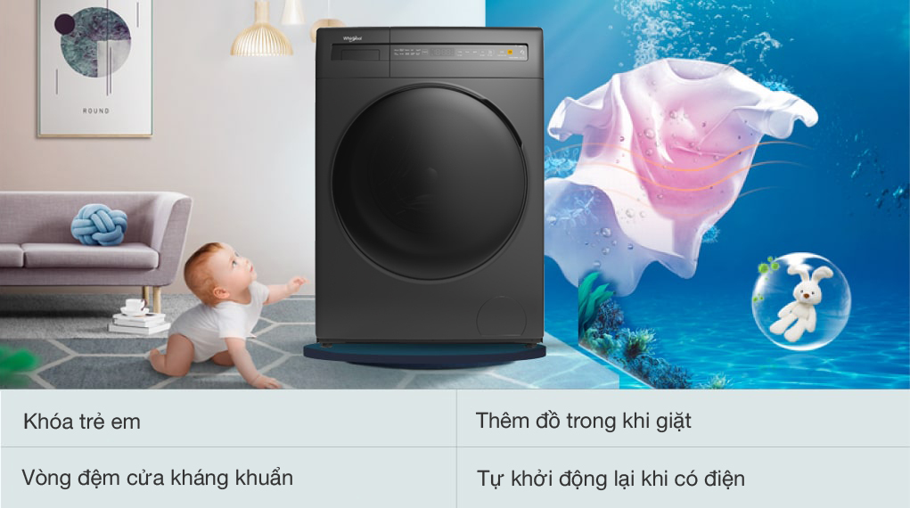 Máy giặt sấy Whirlpool Inverter 10.5 kg WWEB10702FG Máy giặt sấy Whirlpool Inverter 10.5 kg WWEB10702FG