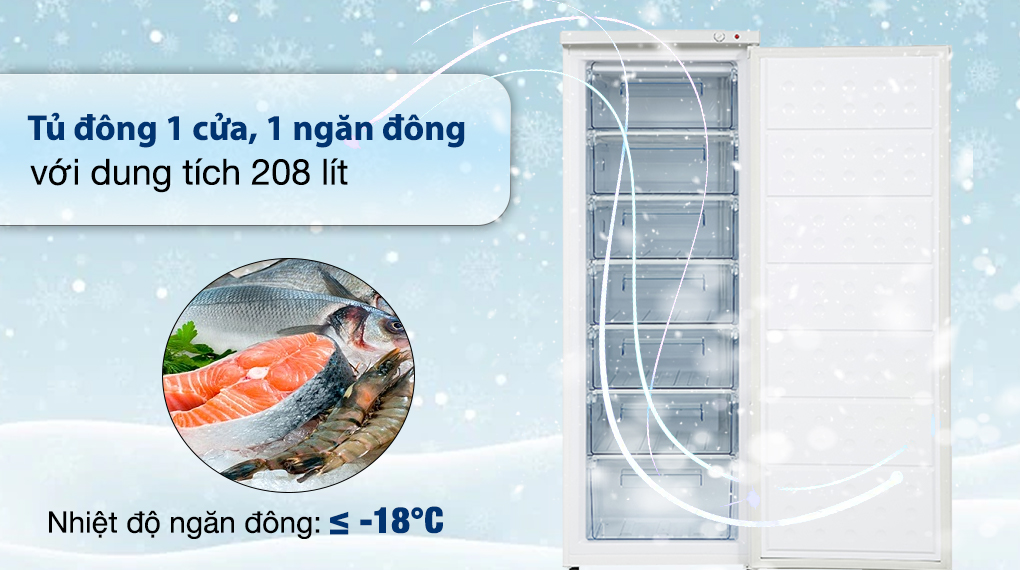 Tủ đông đứng Hòa Phát 208 Lít HPF UAH6208 Tủ đông đứng Hòa Phát 208 Lít HPF UAH6208