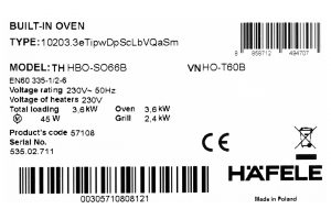 Lo Nuong Va Hap Lap Am Hafele Ho T60b 53502.711) 65 Lít