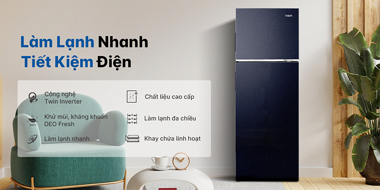 Tủ lạnh Aqua Inverter 228 lít AQR-T278FA(SC)) làm lạnh đa chiều