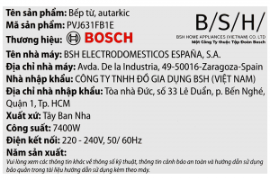 Bếp từ 3 vùng nấu lắp âm Bosch PVJ631FB1E