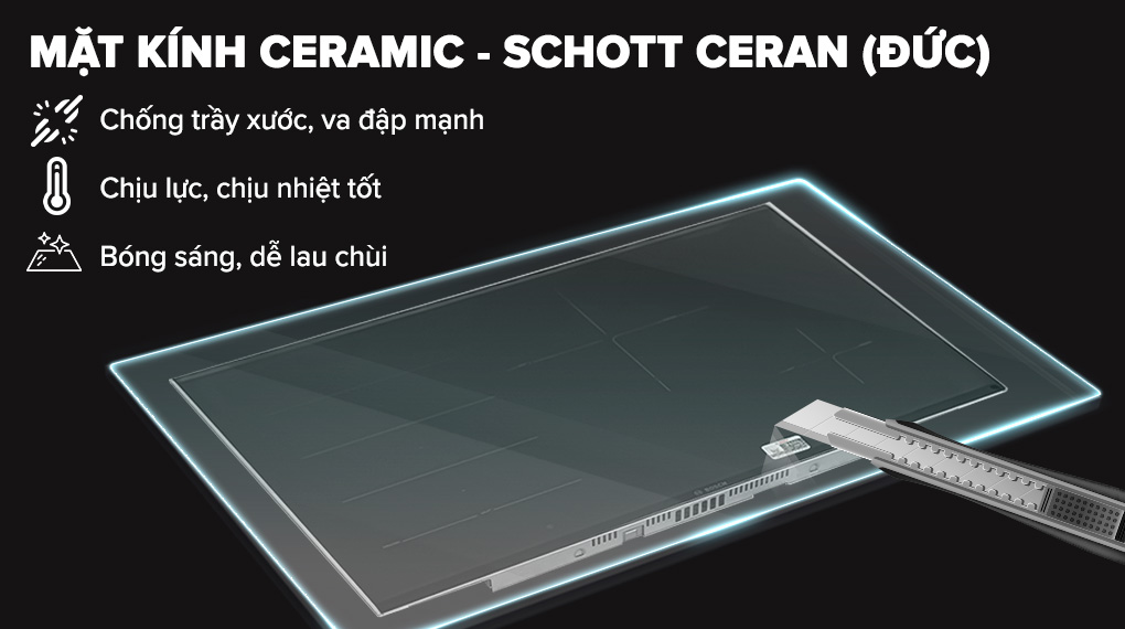 Bếp từ 4 vùng nấu lắp âm Bosch PXE875DC1E - Thiết kế Bếp từ 4 vùng nấu lắp âm Bosch PXE875DC1E - Thiết kế