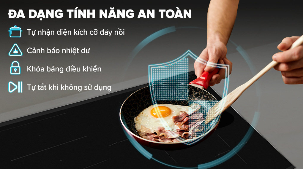 Bếp từ 4 vùng nấu lắp âm Bosch PXE875DC1E - Tính năng an toàn Bếp từ 4 vùng nấu lắp âm Bosch PXE875DC1E - Tính năng an toàn