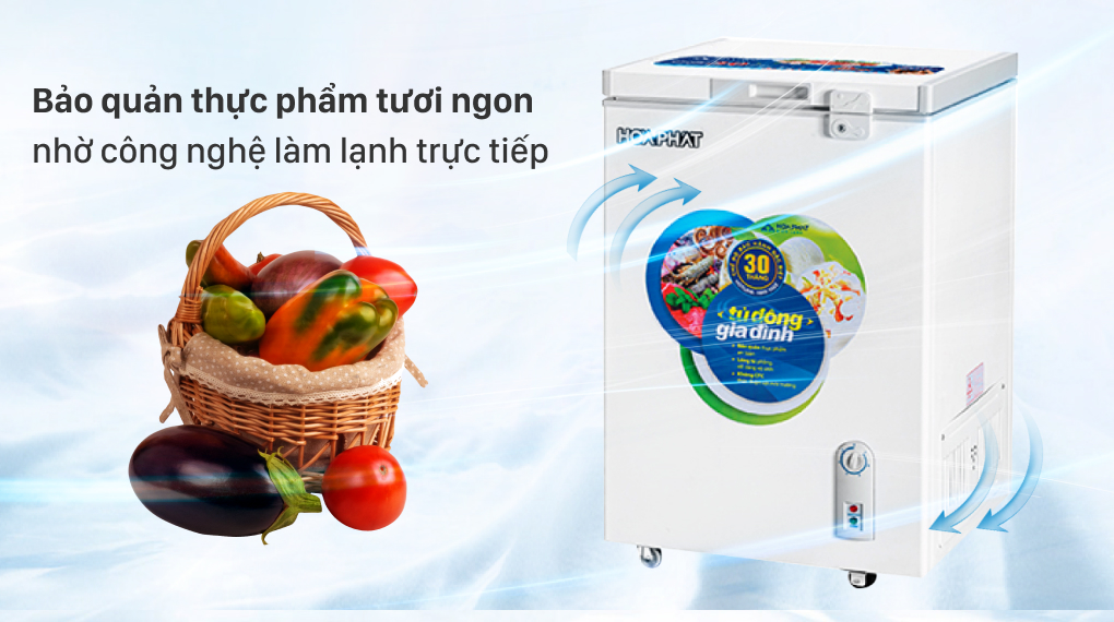 Tủ đông Hòa Phát HCF 106S1Đ - Công nghệ làm lạnh trực tiếp Tủ đông Hòa Phát HCF 106S1Đ - Công nghệ làm lạnh trực tiếp