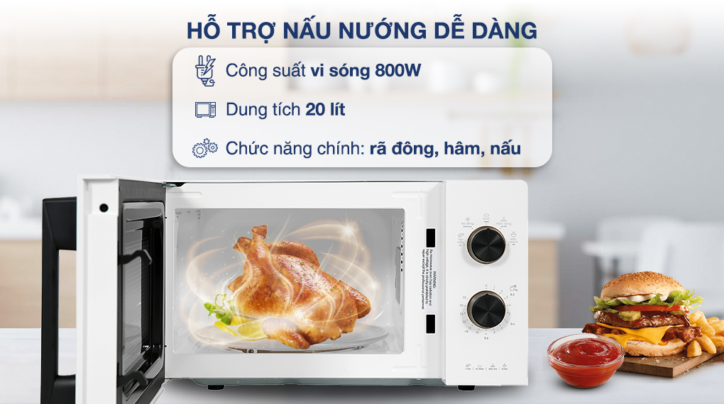 Lò vi sóng Electrolux EMM20K22W 20 lít - Hỗ trợ nấu nướng Lò vi sóng Electrolux EMM20K22W 20 lít - Hỗ trợ nấu nướng