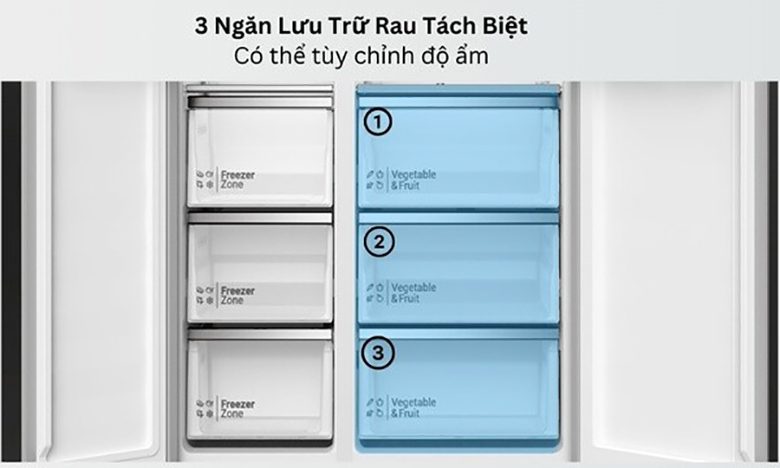 Tủ lạnh Hitachi Inverter 525 lít HRSN9552DWDXVN Side by Side - Ngăn lưu trữ rau quả thông minh