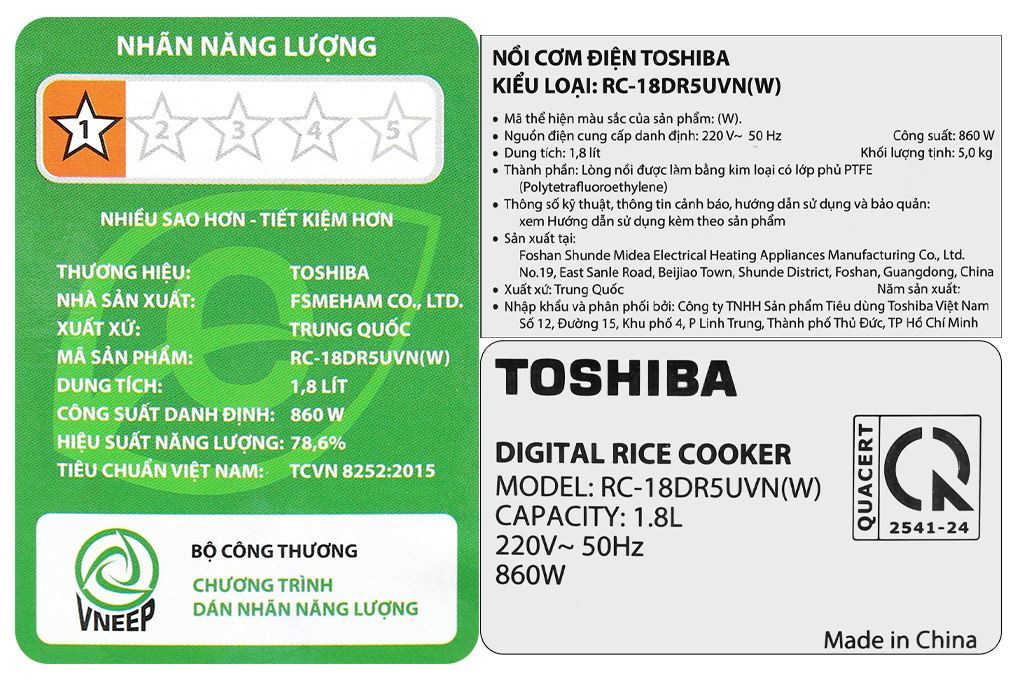 Nồi cơm điện tử Toshiba 1.8 lít RC-18DR5UVN(W) Nồi cơm điện tử Toshiba 1.8 lít RC-18DR5UVN(W)