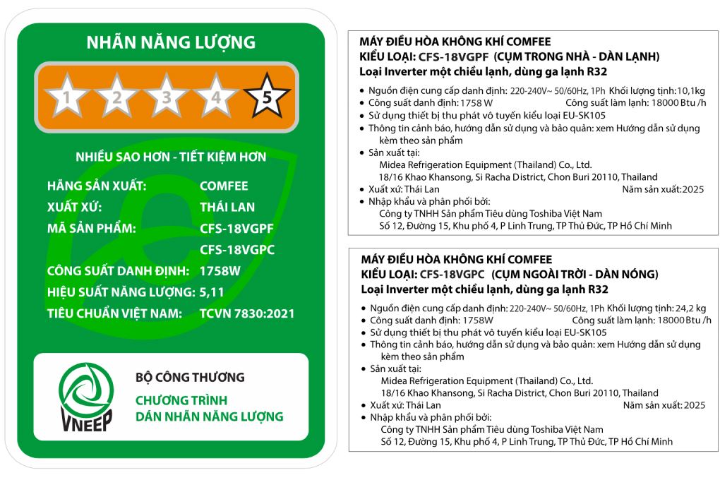Máy lạnh Comfee Inverter 2 HP CFS-18VGPF Máy lạnh Comfee Inverter 2 HP CFS-18VGPF
