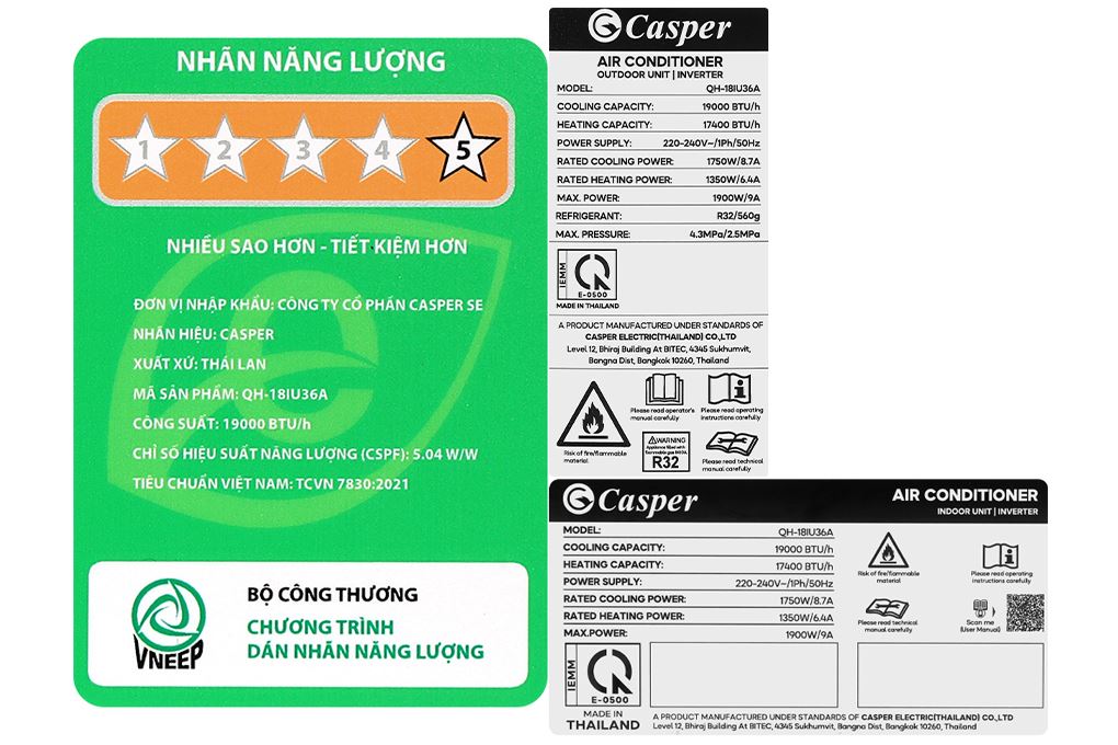 Điều hòa 2 chiều Casper Inverter 19000 BTU QH-18IU36A Điều hòa 2 chiều Casper Inverter 19000 BTU QH-18IU36A