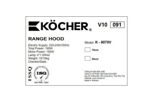 Máy hút mùi kính cong Kocher K-8070V