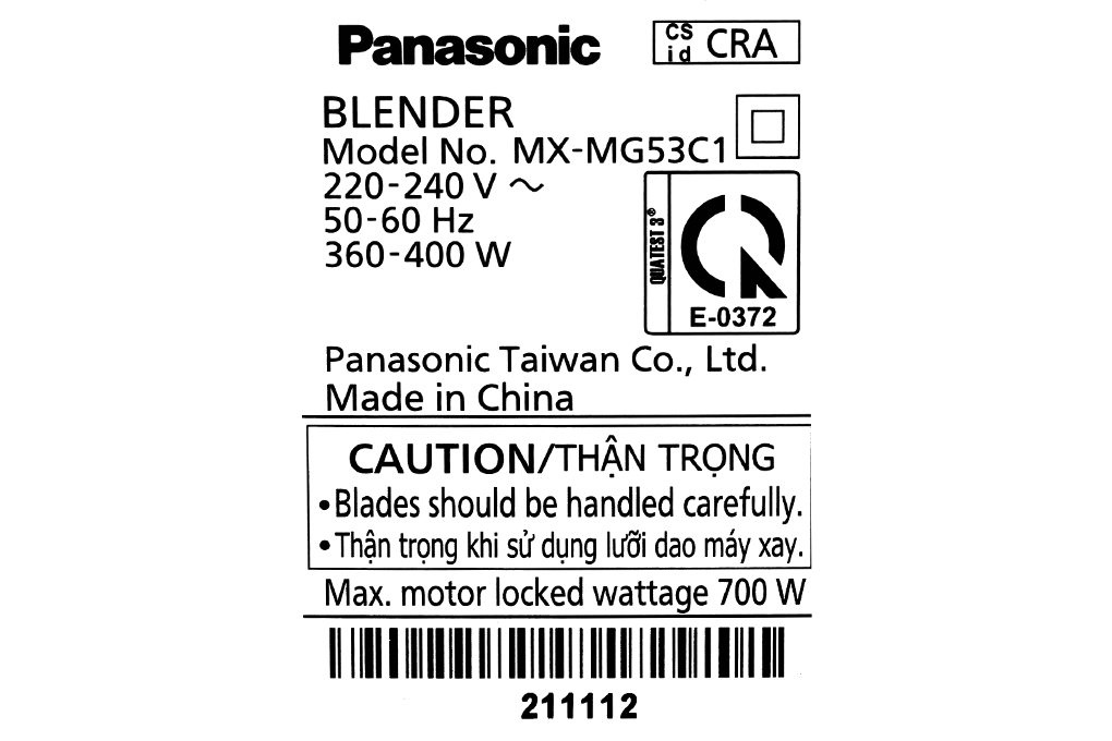Máy xay sinh tố đa năng Panasonic MX-MG53C1CRA Máy xay sinh tố đa năng Panasonic MX-MG53C1CRA