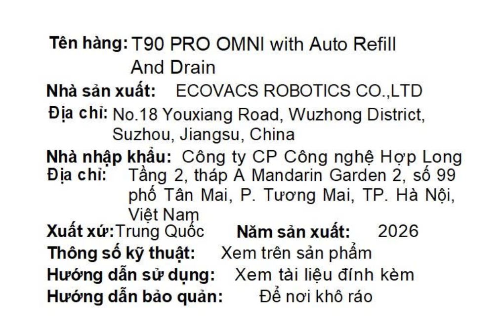 Robot hút bụi lau nhà Ecovacs T90 Pro Omni with Auto Refill And Drain Robot hút bụi lau nhà Ecovacs T90 Pro Omni with Auto Refill And Drain