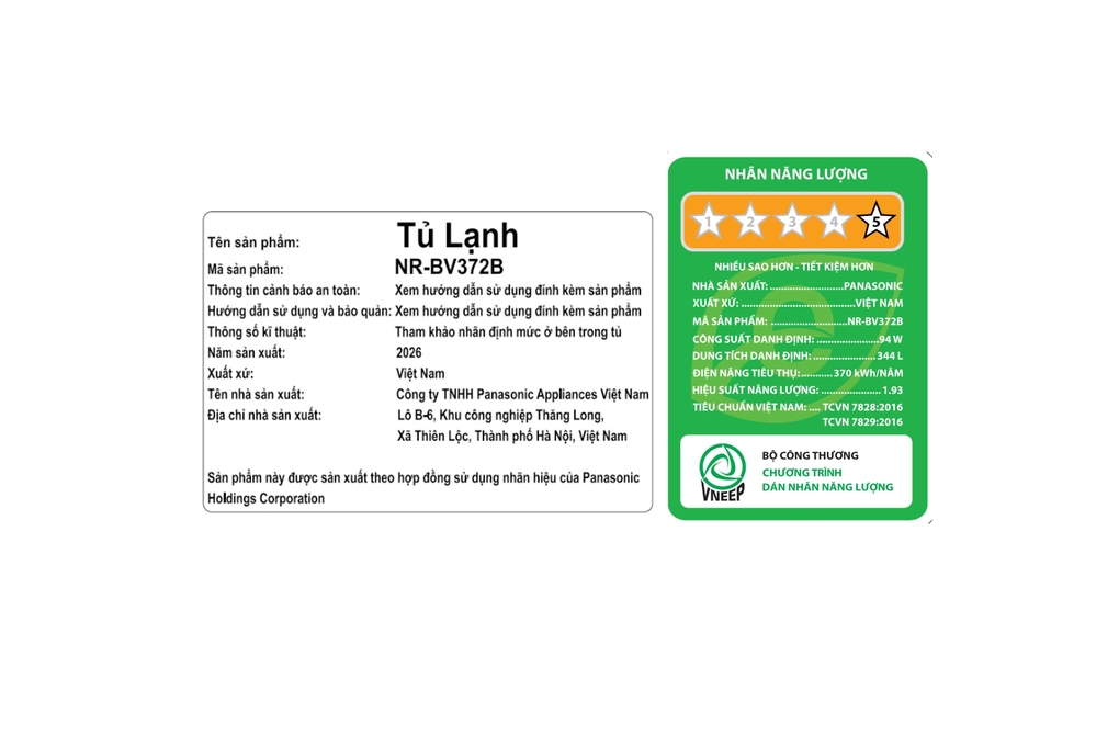 Tủ lạnh Panasonic Inverter 344 lít NR-BV372BWKV Tủ lạnh Panasonic Inverter 344 lít NR-BV372BWKV
