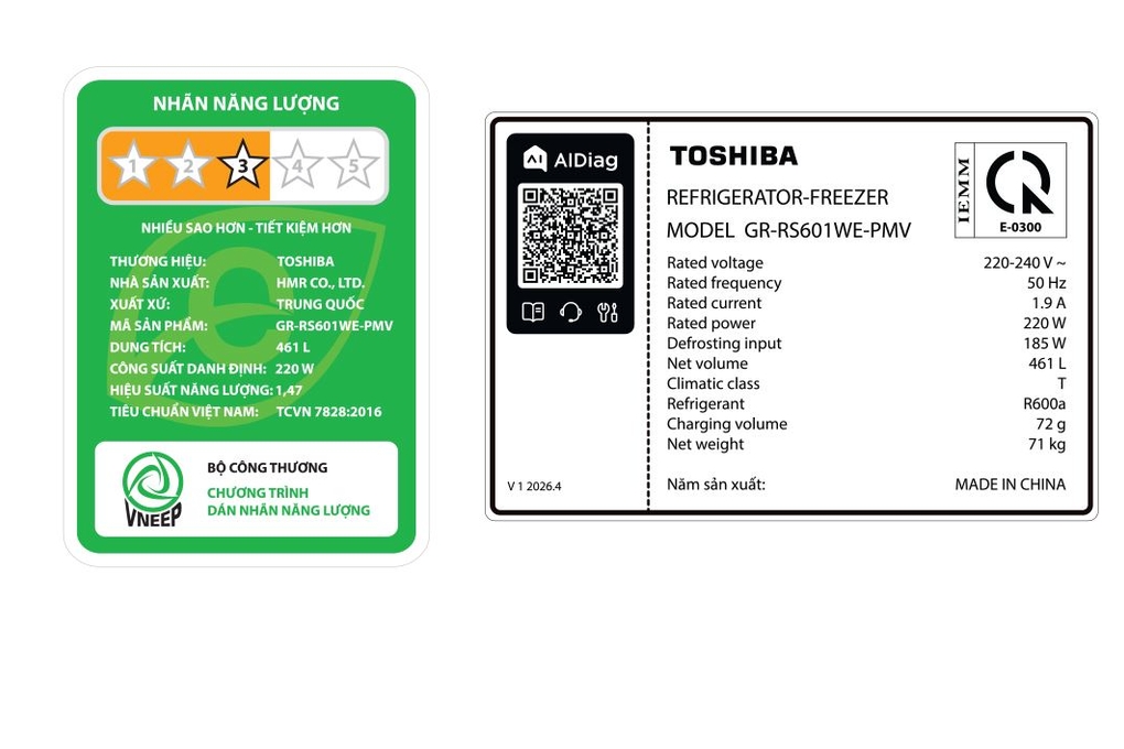 Tủ lạnh Toshiba Inverter 461 lít GR-RS601WE-PMV(06)-MG Tủ lạnh Toshiba Inverter 461 lít GR-RS601WE-PMV(06)-MG