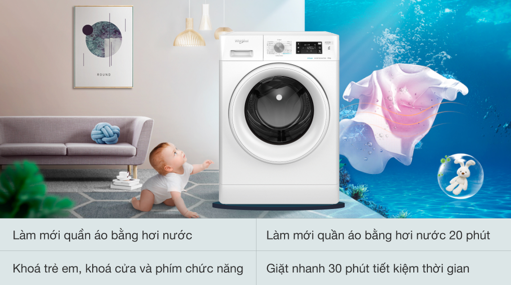 Máy giặt Whirlpool Inverter 8 Kg FFB8458WV EU Máy giặt Whirlpool Inverter 8 Kg FFB8458WV EU