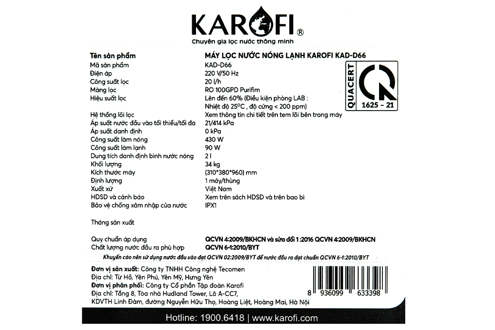 May Loc Nuoc Ro Nong Nguoi Lanh Karofi Kad D66 11 Loi