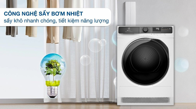 Máy sấy bơm nhiệt ELECTROLUX 8 kg EDH803J5WC - Công nghệ bơm nhiệt tiết kiệm đến 60% điện năng