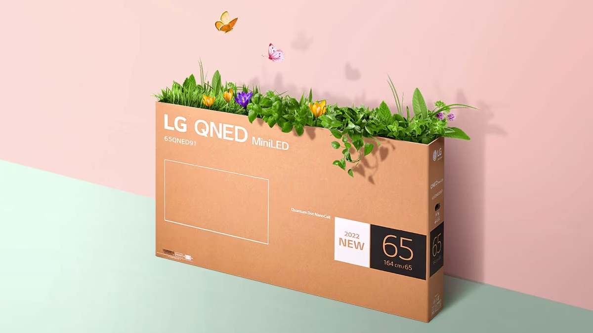 Bao bì đóng gói tivi LG QNED 4K 65 Inch 65QNED91SQA có thể tái chế