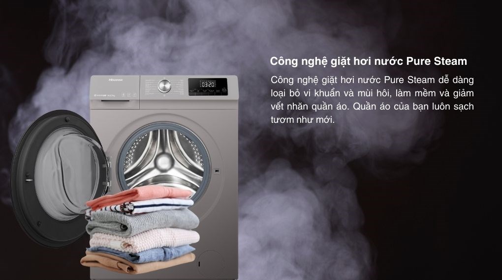 áy giặt sấy Hisense Inverter giặt 10.5 kg - sấy 7 kg WDQA1043BT - Công nghệ Máy giặt sấy Hisense Inverter giặt 10.5 kg - sấy 7 kg WDQA1043BT - Công nghệ Pure Steam