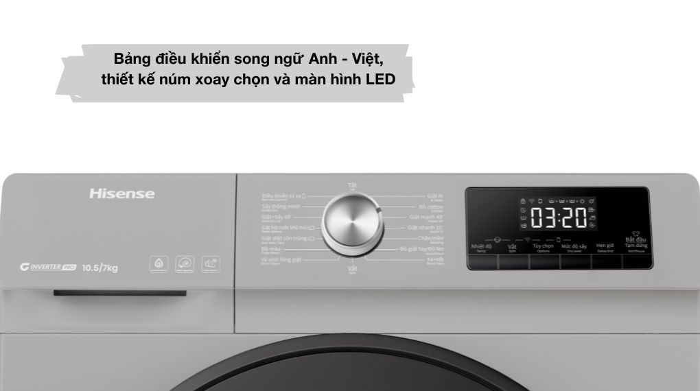 áy giặt sấy Hisense Inverter giặt 10.5 kg - sấy 7 kg WDQA1043BT - Bảng điều khiển Máy giặt sấy Hisense Inverter giặt 10.5 kg - sấy 7 kg WDQA1043BT - Bảng điều khiển