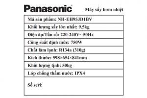 Máy sấy bơm nhiệt Panasonic 9.5 kg NH-EH95JD1BV