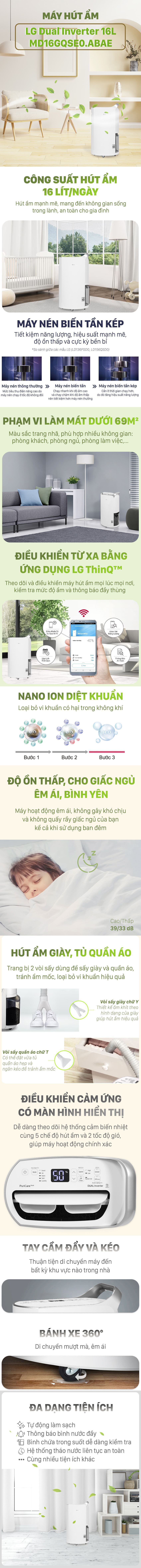 Máy hút ẩm LG Dual Inverter 16L MD16GQSE0.ABAE