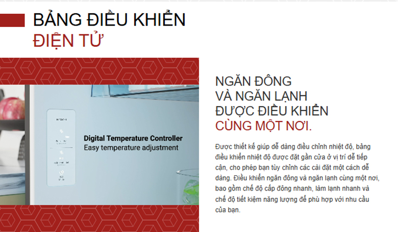 Tủ lạnh Hitachi Inverter 344 lít HRTN6379SGBKVN - Bảng điều khiển điện tử