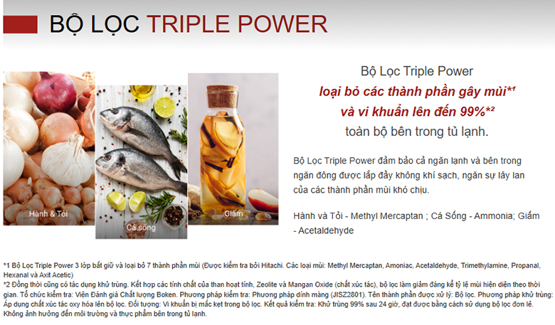 Tủ lạnh Hitachi Inverter 409 lít HRTN6443SGBKVN - Khử mùi hiệu quả với bộ lọc 3 lớp Triple Power