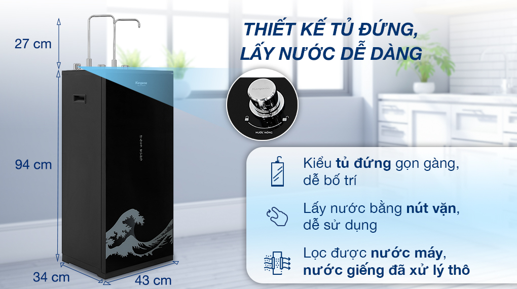 Máy lọc nước RO nóng nguội lạnh Kangaroo KG10A12 10 lõi - Thiết kế