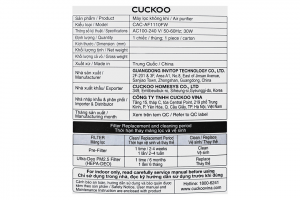 Máy lọc không khí Cuckoo CAC-AF1110FW/WHCKV 30W