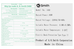 Máy lọc nước RO AOSmith 3 lõi S400