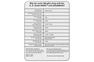 Máy lọc nước RO nóng nguội AOSmith 2 lõi LUX-AOU800HOT