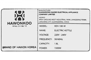 Bình đun siêu tốc Hawonkoo 1.8 lít KEH-180-W